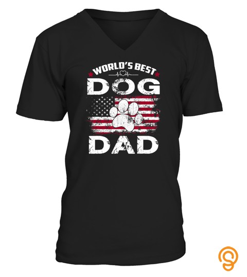 Mens Daddy Shirts World's Best Dog Dad Ever American Flag Gifts