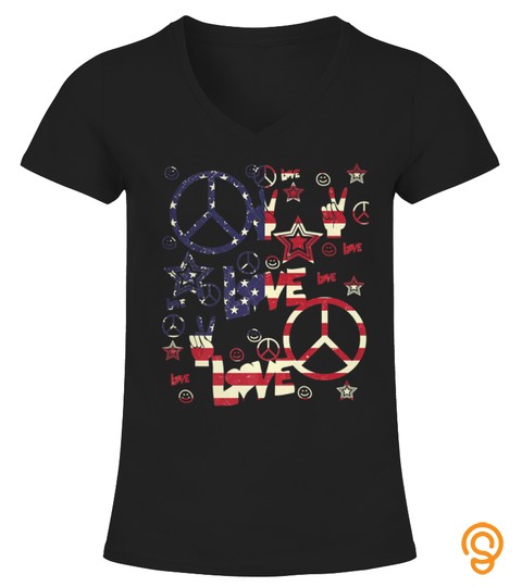 American Flag Hippie Style Peace Sign Love 4Th Of July Premium Tshirt