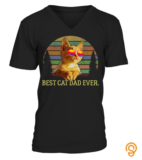 Mens Best Cat Dad Ever Funny Vintage Kitty In Retro Glasses T Shirt