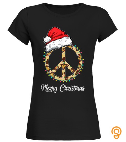 Leopard Peace Sign Christmas Lights Hippie Costume Gifts T Shirt