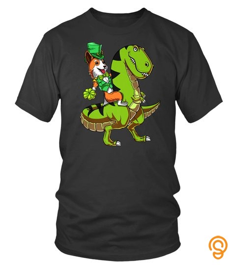 Corgi Dog Riding Trex Dinosaur St Patricks Women Tshirt