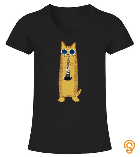 Cool Cat Playing The Clarinet Design Hippy Hipster Kitty T Shirt
