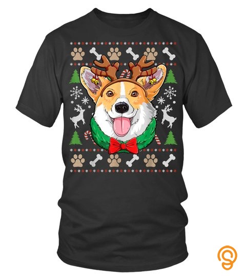 Dog Tshirt   Corgi Ugly Christmas Reindeer Antlers Xmas Girls Kids Dog Tshirt