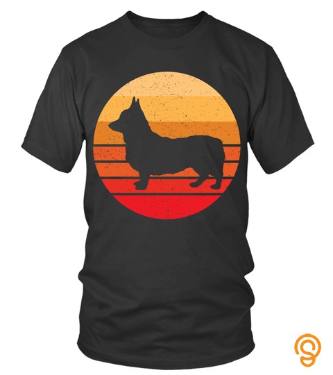 Dog Tshirt   Corgi Dog Retro Vintage Sunset Silhouette Pullover Hoodie