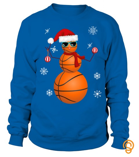 Christmas Basketball Ball Snowman Santa Snow Snowflakes Gift Long Sleeve T Shirt