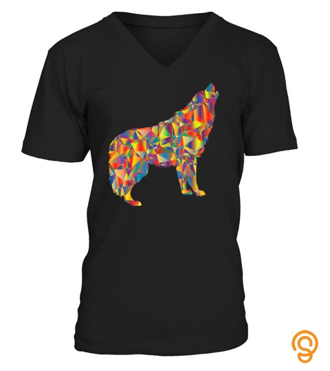 Origami Wild Wolf T Shirt  Rainbow Geometric Wolf Face Shirt