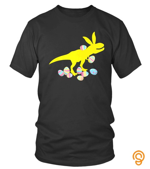 Yellow Dinosaur Trex Bunny Playing Easter Eggs Happy Shirt