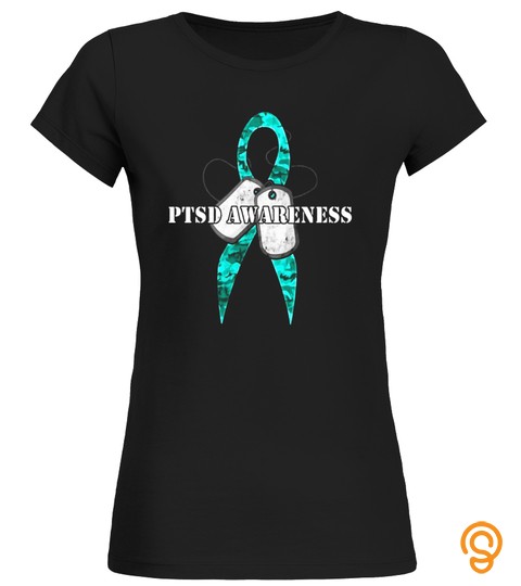 Ptsd Awareness Dog Tags And Teal Ribbon   Veterans T Shirt   Limited Edition