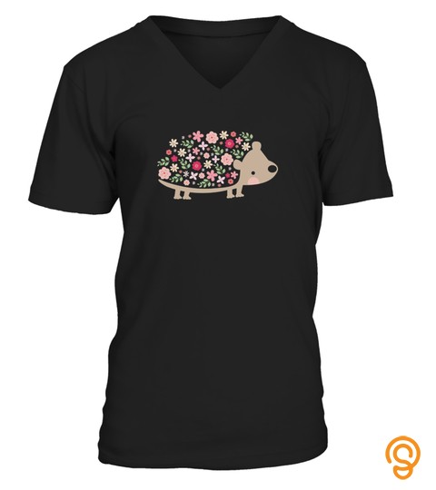 New  Cute Hedgehog Colorful Flowers Graphic Girl S Tee Shirt
