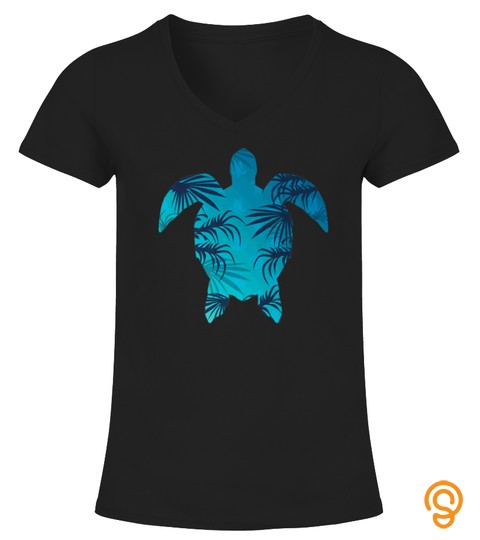 Cute Summer Blue Sea Turtle Palm Trees Design Tshirt