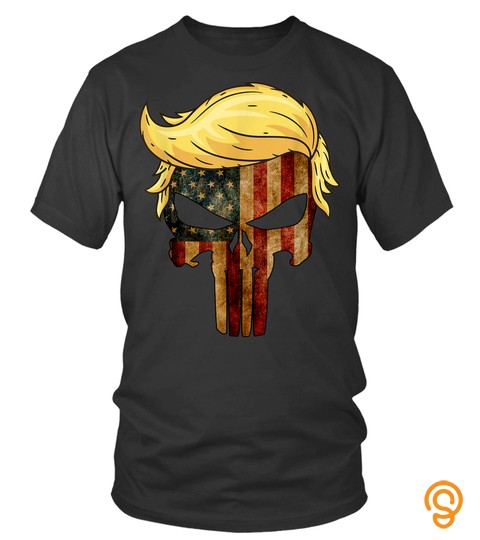 Skull with iconic Trump Hair president Flag America Tshirt