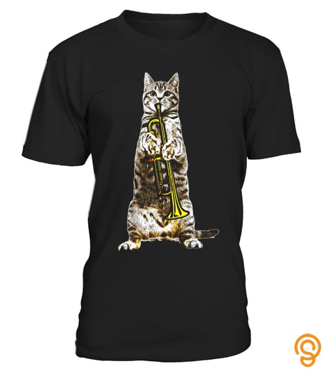 Jazz Cat T Shirt Cool Musician Jazz Player Trumpet