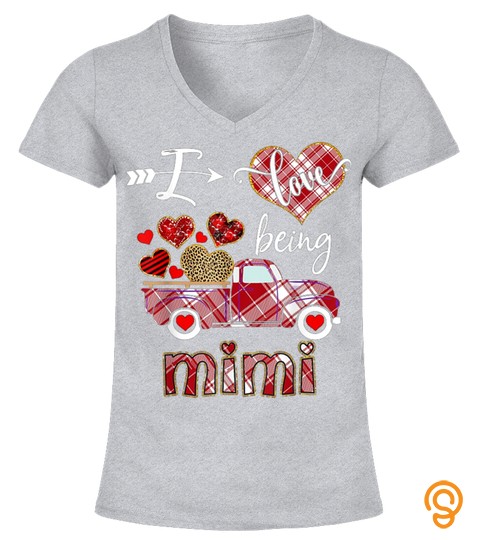 I Love Being Mimi Red Plaid Truck Hearts Valentine's Day T Shirt