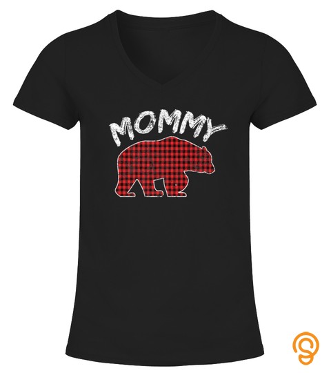 Mommy Bear Red Plaid Mom Matching Family Distressed Tshirt   Hoodie   Mug (Full Size And Color)