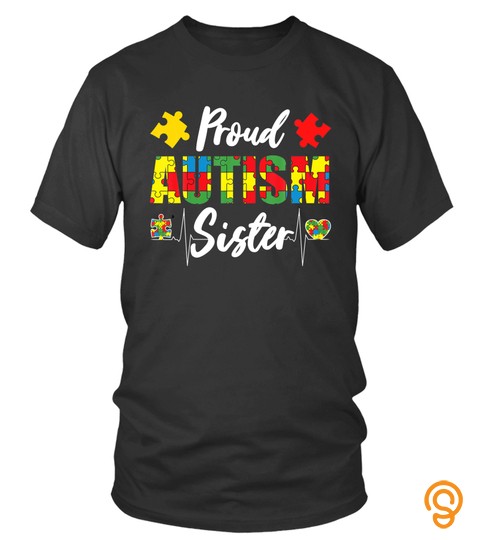 Proud Autism Sister Autism Awareness Puzzle Heartbeat