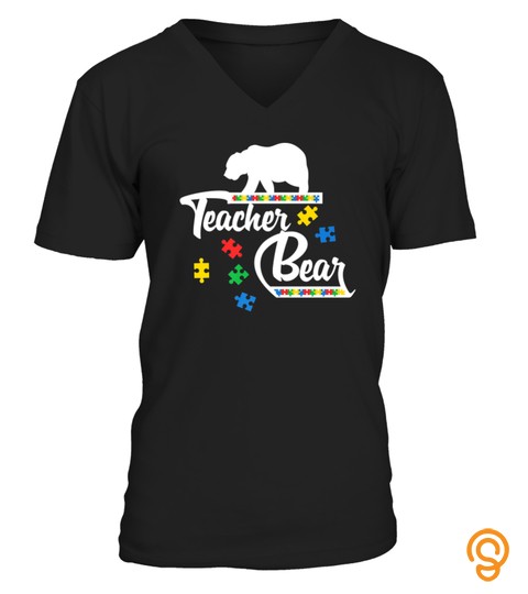 Teacher Bear Puzzle Autism Awareness Tshirt   Hoodie   Mug (Full Size And Color)