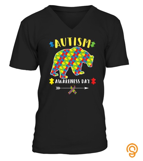 Cute Bear Autism Day Awareness Shirts Puzzle Ribbon Tshirt   Hoodie   Mug (Full Size And Color)