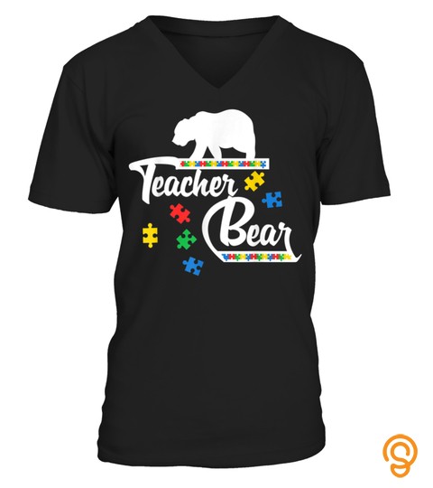 Teacher Bear Puzzle Autism Awareness Shirt  School Gift Tee