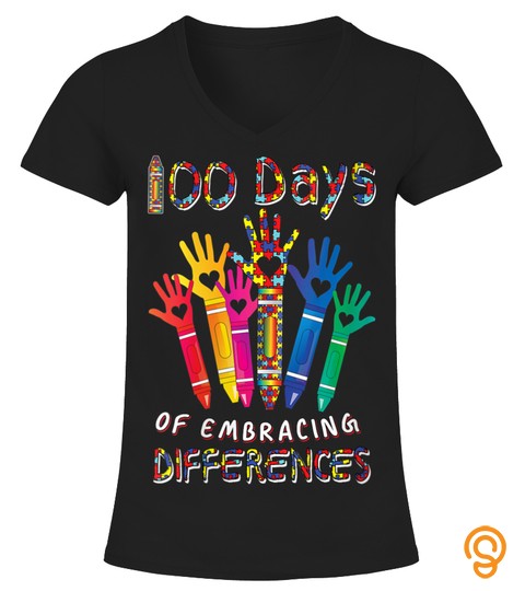 Womens Autism Awareness Embrace Differences 100 Days Of School Iep V Neck T Shirt