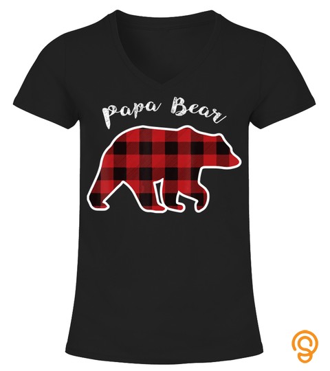 Papa Bear  Men Red Plaid Christmas Pajama Family Dad Gift T Shirt