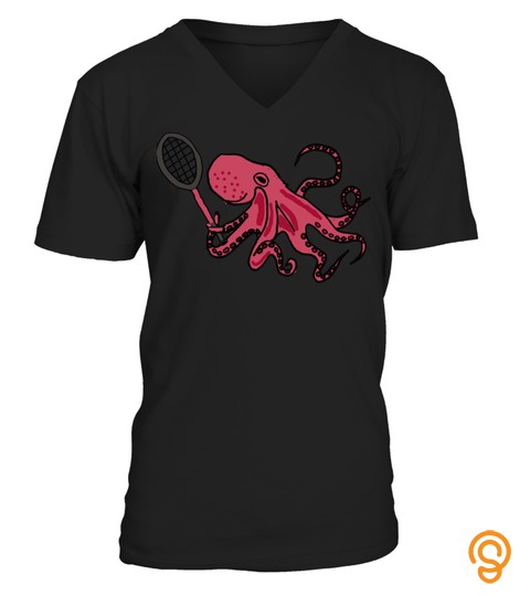 Funny Octopus Playing Tennis Cartoon