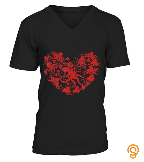 Funny Heart Love Octopus Vintage Valentines Day Gifts T Shirt