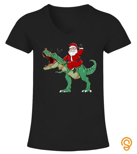 Santa Claus Riding Dinosaur  Funny Christmas Tshirt   Hoodie   Mug (Full Size And Color)