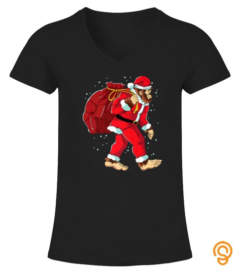 Bigfoot Dressed As Santa Claus Carrying Tshirt   Hoodie   Mug (Full Size And Color)