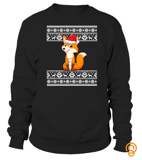 Funny Christmas Lights Fox Santa Hat Gift for Men Women T Shirt