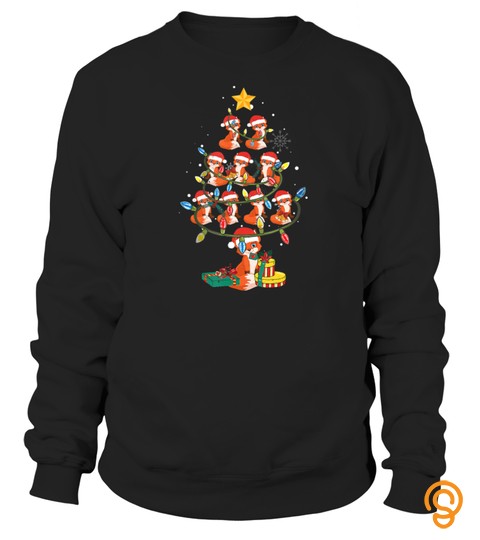 Funny Fox Christmas Tree Santa Hat Lights Xmas Gifts T Shirt