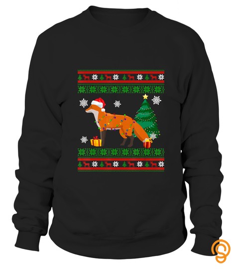 Cute Fox Christmas Sweater Decoration Santa Hat Xmas Lights T Shirt