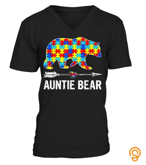 Proud Auntie Bear Autism Awareness Shirts Autism Auntie Gift
