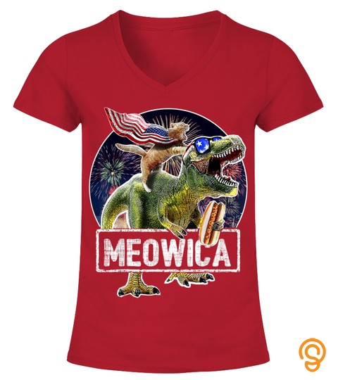 Meowica American Flag Cat T Rex Dinosaur 4Th Of July Shirt