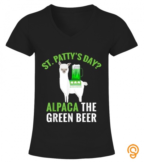 Funny St Pattys Day Gift Alpaca Llama Green Beer Drinking T Shirt