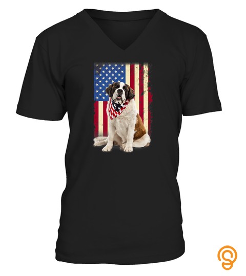 Saint Bernard American Flag Shirt Usa Patriotic Dog Gift Tee
