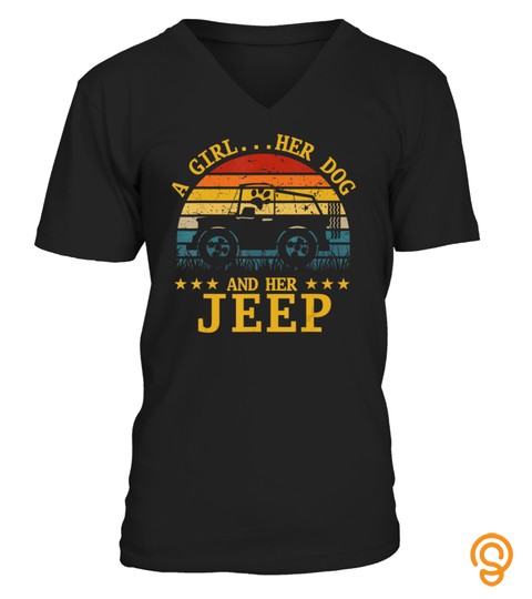 A Girl her Dogs and her Jeep Vintage Jeeps Dog Paws T Shirt