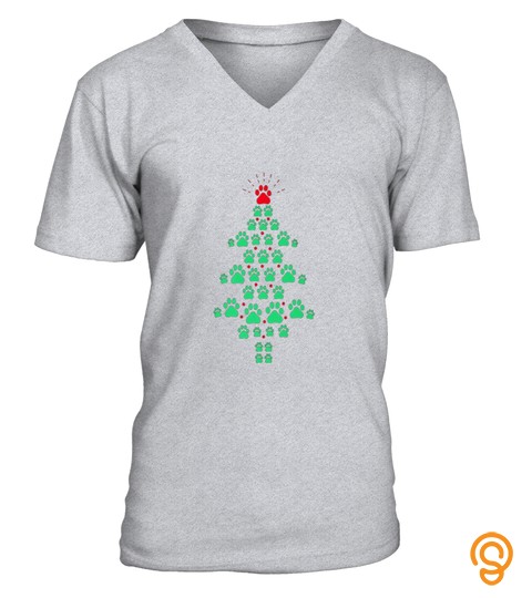 Super Cute Dog Paws Print Christmas Tree T Shirt (1).