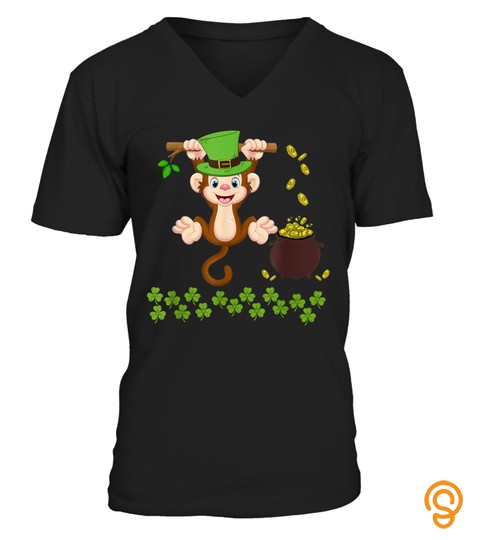 Funny Monkey St Patricks Day Animal Shamrock T Shirts, S   5XL