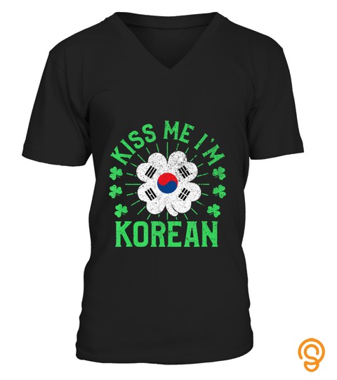 Kiss Me I'm Korean South Korea Flag Shamrock St Patricks Day T Shirt