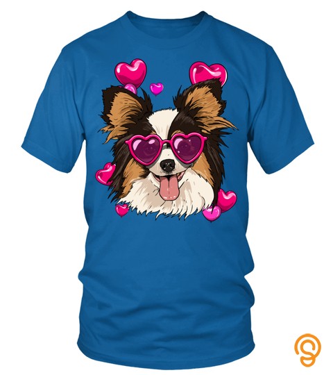 Papillon Valentines Day Shirt Heart Dog Lover Gift Long Sleeve T Shirt