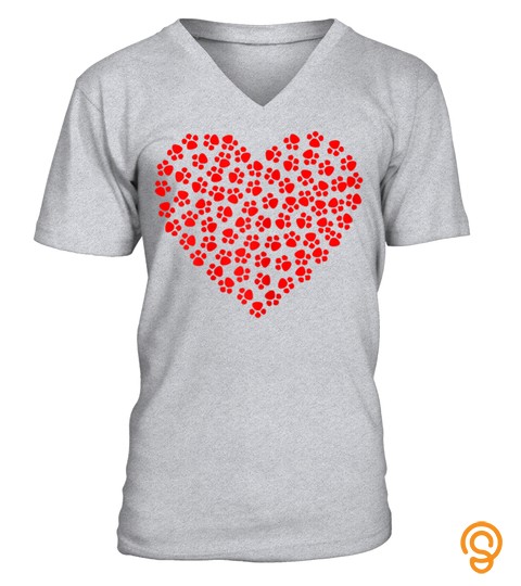 Heart Paw Print Dog Love Valentines Day Gift Girls Women T Shirt