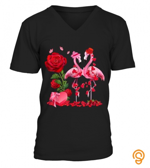 Flamingo Birds Couple Valentines Day Gift Love Flamingo Rose T Shirt