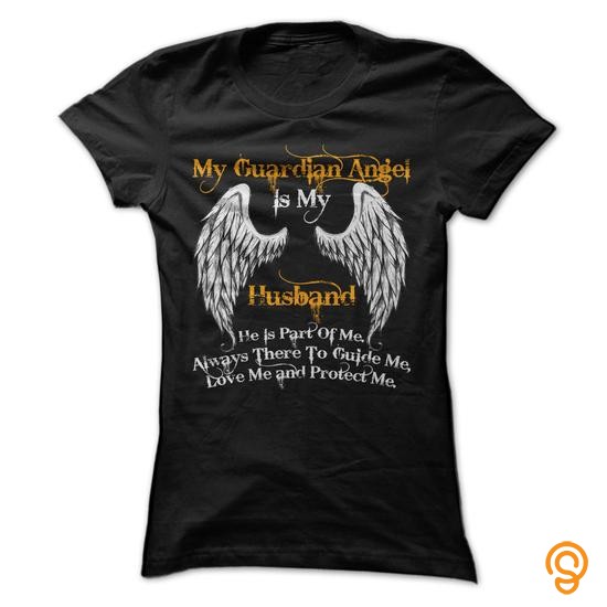 Cool My Guardian Angel Is My Husband T Shirts Sayings Women