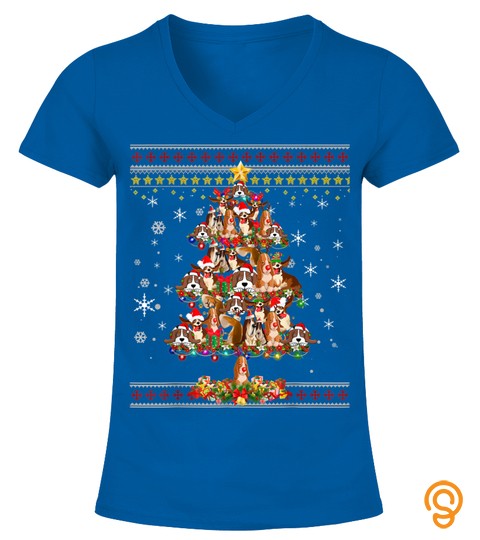 Funny Christmas Tree Basset Hound Merry Xmas Ugly Sweater T Shirt