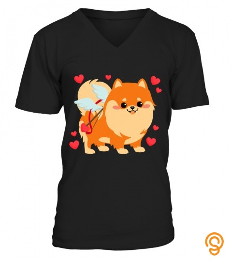 Valentines Day Dog Pomeranian Puppy Kids Boys Girls Gift T Shirt