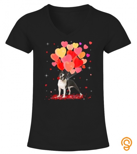 Boston Terrier Valentines Day Gift Dog Heart Flowers T Shirt