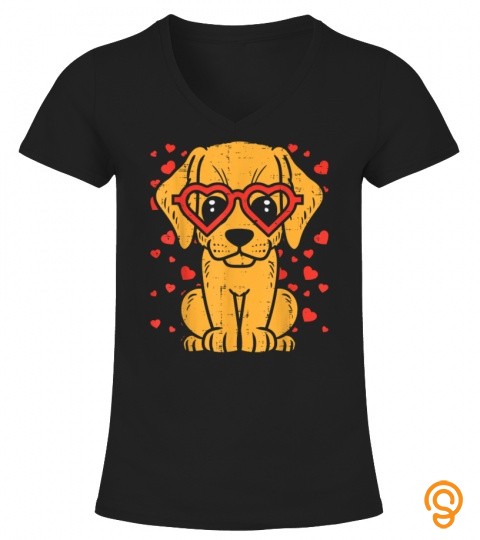 Heart Glasses Golden Retriever Puppy Valentines Day Dog Gift T Shirt