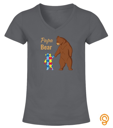 Papa Bear Autism Awareness T Shirt Dad Son for Men and Kids