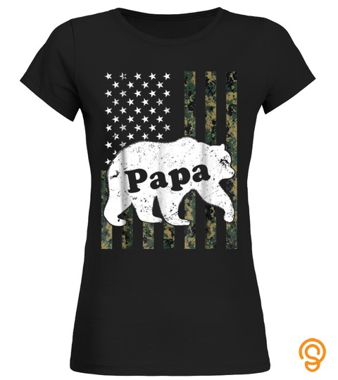 Mens Mens Papa Bear T Shirt Camouflage USA American Flag
