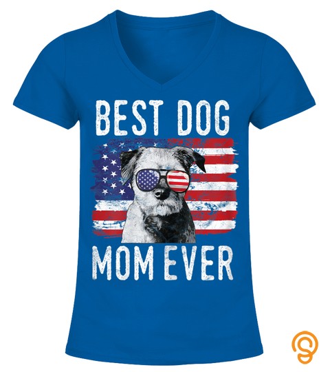 Womens American Flag Best Dog Mom Ever Border Terrier Usa T Shirt